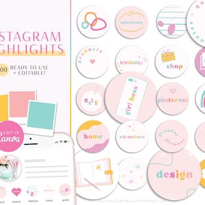 Rainbow Instagram Highlight Covers Bright, Highlight Icons in Pink Blue Purple, Retro Instagram Colorful Templates Aesthetic IG Icons BW01