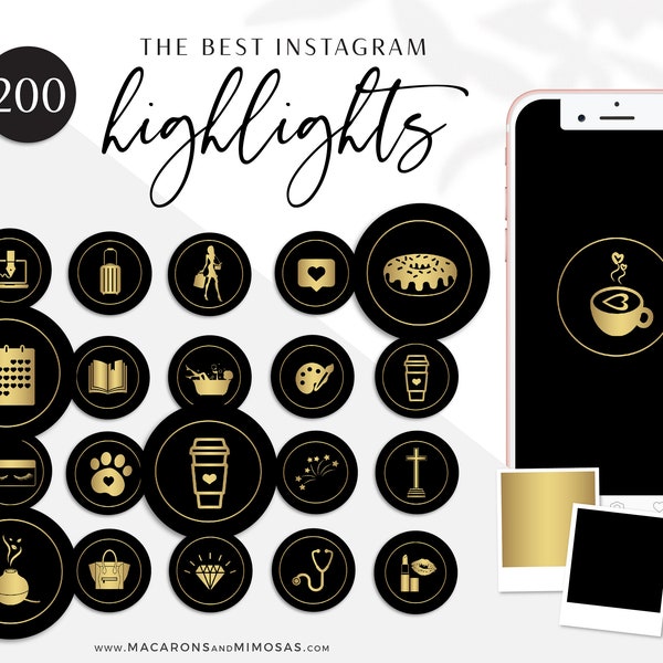 200 Instagram Story Highlight Icons, Black Gold Foil IG Icons, Story Highlight Icons, IG Stories Post Cover, Social Media Icons