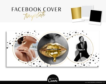 Gold and Black Facebook Cover Template for Canva, Set your photo to Market your Business Logo, Customized Social Media and Website Banner