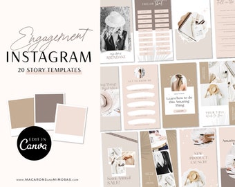 Instagram Story Templates for Canva, 20 Editable IG Story Highlight Posts, Social Media Tiktok Pinterest Bundle, Instagram Template Bundle