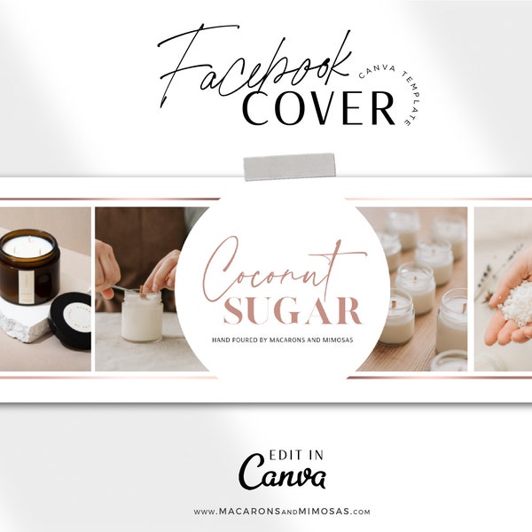 Candle Facebook Cover Canva, Rose Gold Facebook Banner Template, Photo Collage Store Banner, Social Media Template MA01