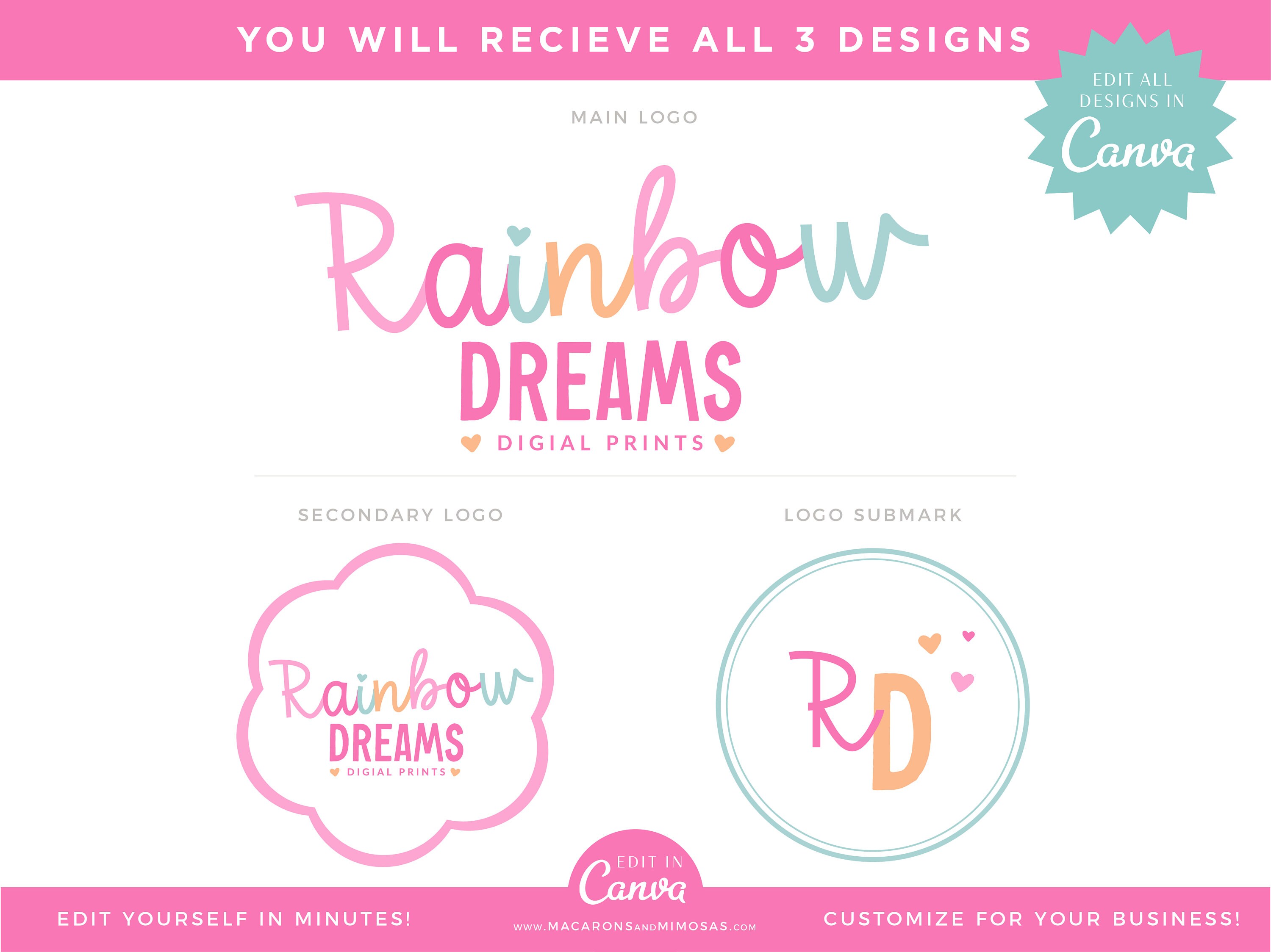 Cute Logo Template Editable in Canva, Playful Branding Kit for Small ...