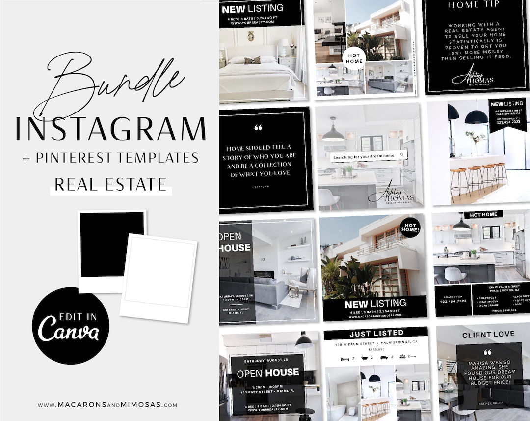 Real Estate Instagram Templates, Instagram Canva Post Template Bundle