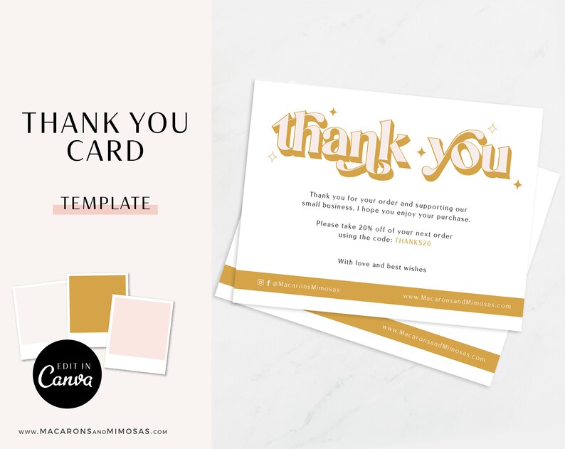 Business Thank You Insert Card Template Editable Boho Vintage - Etsy