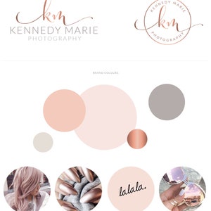 Rose Gold Photography Logo Branding Kit, Blush Wedding Photographer Marketing Set, Calligraphy Stamp Photo Watermark Boutique, 060 image 4