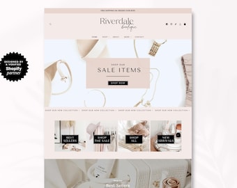 Pink Shopify Theme Website Template and Ecommerce Store Banners editable in Canva, Premium Web Design for Online Jewlery, Clothing Boutique
