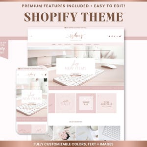 Pink Shopify Theme Website Template Design in Rose Gold, Editable Shop Banners for Ecommerce Online Boutique - SYD