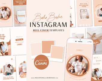 Instagram Reels Templates, Content Creator Reel Covers Editable in Canva, Instagram Stories, TikTok and Pinterest, Neutral Boho Bundle BB01