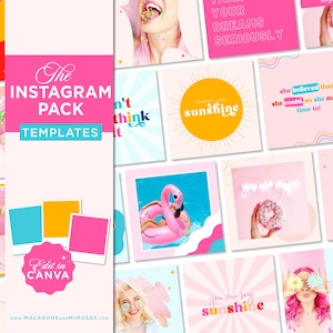 Bright Rainbow Instagram Post Templates for Social Media Profile editable in Canva, Playful Small Business Branding Bundle Graphic & Quotes
