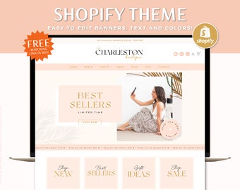 Shopify Theme Template, Minimal Aesthetic Shopify Website 2.0, Luxe White Shopify Theme, Fashion & Skincare Website Shopify Banners - CH01