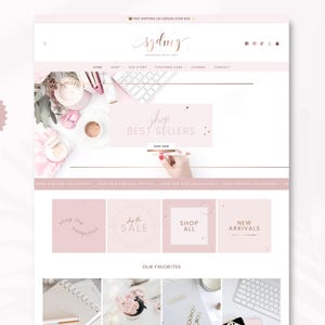 Pink Shopify Theme Website Template Design in Rose Gold, Editable Shop Banners for Ecommerce Online Boutique - SYD