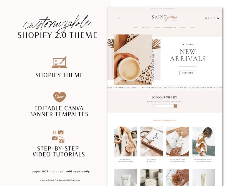 Shopify Theme Template, Minimal Shopify Website & Store Banner, Shopify 2.0 Boutique Design, Website Design, Luxe White Shopify Theme SJ01 image 3