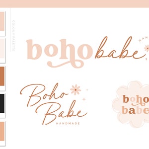 Boho Retro Logo, Vintage Text Logo Brand Design, Bright Bohemian 60s 70s Branding Kit, Modern Hippie Boutique Shop Logo, Blog Logo BB01