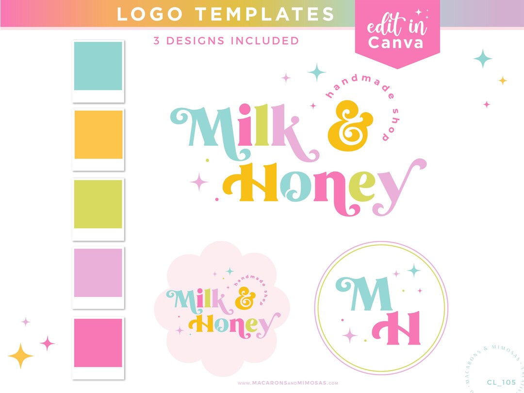 Editable Canva Logo Template, Retro Fun Font Logo, DIY Colorful Boho ...