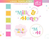 Editable Canva Logo Template, Retro Fun Font Logo, DIY Colorful Boho Logo Design, Small Business Branding Kit, Preppy Bright Boutique Logo