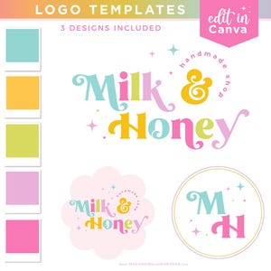 Editable Canva Logo Template, Retro Fun Font Logo, DIY Colorful Boho Logo Design, Small Business Branding Kit, Preppy Bright Boutique Logo