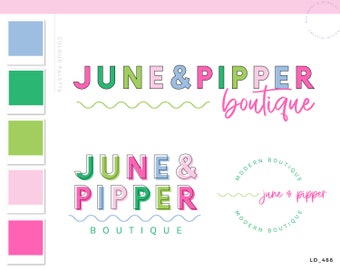 Colorful Branding Kit, Retro Rainbow Logo Design Template Canva, Fun Bright Pastel Logo Editable DIY Logo for Small Business