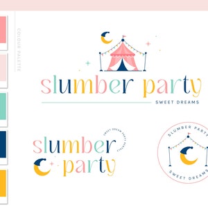 Bright Colorful Tent Logo & Branding Kit, Pajama Party for Slumber Feast, Tent Rental Party Hire Logo Design, Sleepover Teepee Brand Package