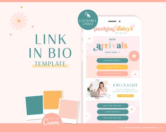 Link in Bio Mini Website Template Canva, Colorful Instagram Landing Page, Canva Website Template, Daisy Rainbow One Page Website PD01