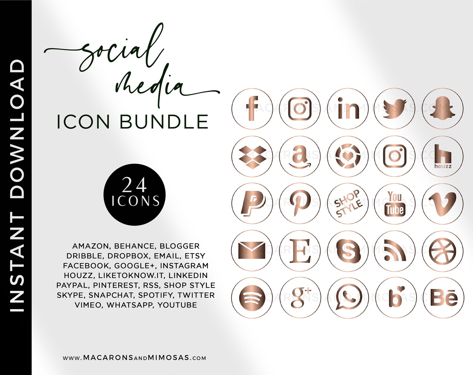Rose Gold Social Media Icons Social Media Buttons Blog Etsy
