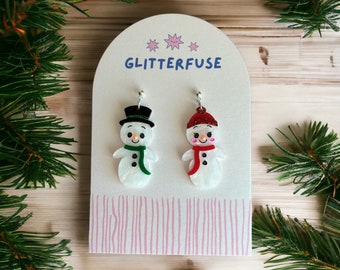 Snowman Earrings | Festive Christmas Accessory Gift For Her | Holiday Party Attire | Lightweight Acrylic Earrings | Snow Pals