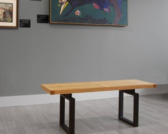 Ash Gallery Bench//Modern Slat Design With Steel Legs//Classic Seating Goes Great With Your Mid-Century, Minimal or Post Industrial Decor!