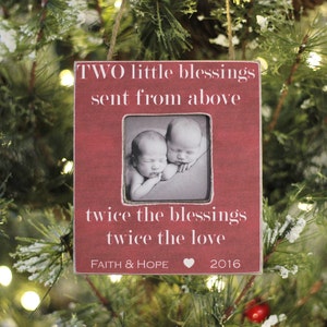 Twins Ornament Christmas Personalized Photo Ornament Gift 'Two Blessings' Quote for Twins