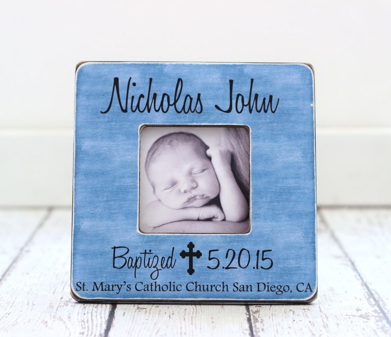 Baptism Gift for BOY Personalized Picture Frame Godchild Godson Goddaughter Baptism Christening Dedication Baby Naming Baby GIFT image 1