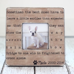 Pet Loss Memorial Pet Sympathy Gift Dog Cat Rainbow Bridge Quote Personalized Picture Frame
