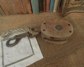 Vintage Small Iron and Wood Pulley Antique Wooden Cast Iron Barn Pulley