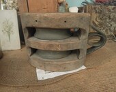 Vintage Large Iron and Wood Pulley Antique Wooden Cast Iron Barn Pulley