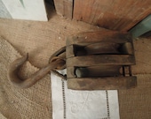 Vintage Iron and Wood Pulley Antique Wooden Cast Iron Barn Pulley