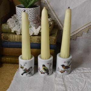 Vintage Bird German Candle Stick Holders / Three White Ceramic Bird Candle Holders