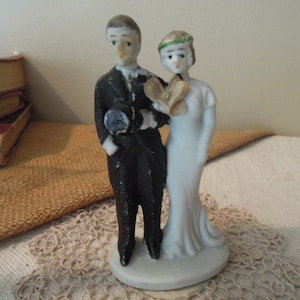 Vintage Bisque Wedding Cake Topper / 1920's Wedding Topper / Bride and Groom Cake Topper