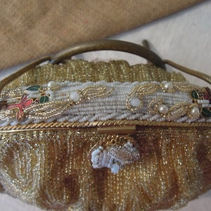 Vintage Gold Beaded Clutch / Ed B. Robinson Gold Beaded Purse / Hand Made Bead Encrusted Purse / Made in Belgium