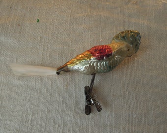 Vintage Christmas Bird Ornament / Parrot Glass Bird Ornament / Vintage Glass Christmas Tree Ornament