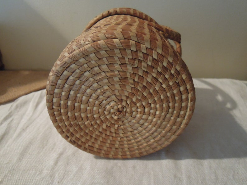 Vintage Woven Sweet Grass Basket / Coiled Lidded Basket W Etsy
