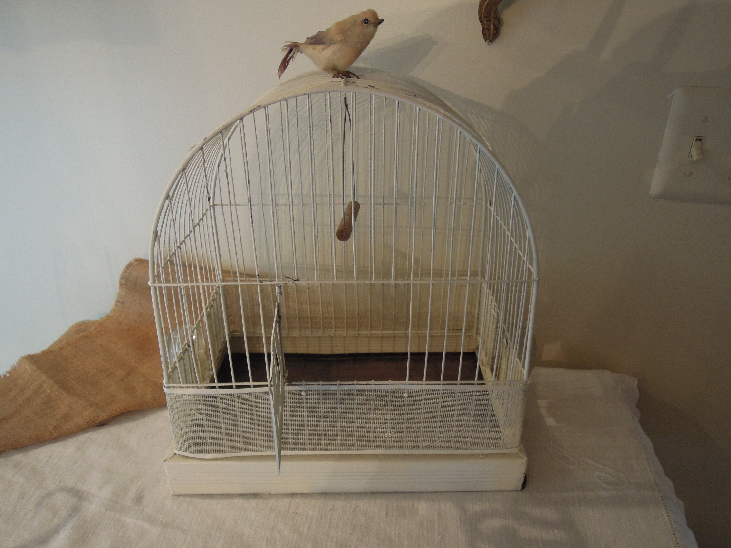 Hendryx Bird Cage Vintage Art Deco MCM Original Glass With Stand Beautiful  Rare