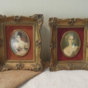 Vintage paar cameo creaties / gravin van Blessington & Lady Dower / gouden frame met red velvet cameo