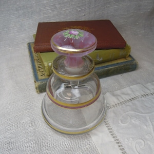 Antique Pink and Gold Glass Perfume Bottle / French Perfume and Scent Bottle  with Dauber / Collectible Perfume Bottle