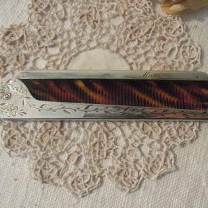 Vintage Sterling Silver Folding Comb / Victorian Folding Purse Comb / Antique Monogrammed Ornate Silver Comb