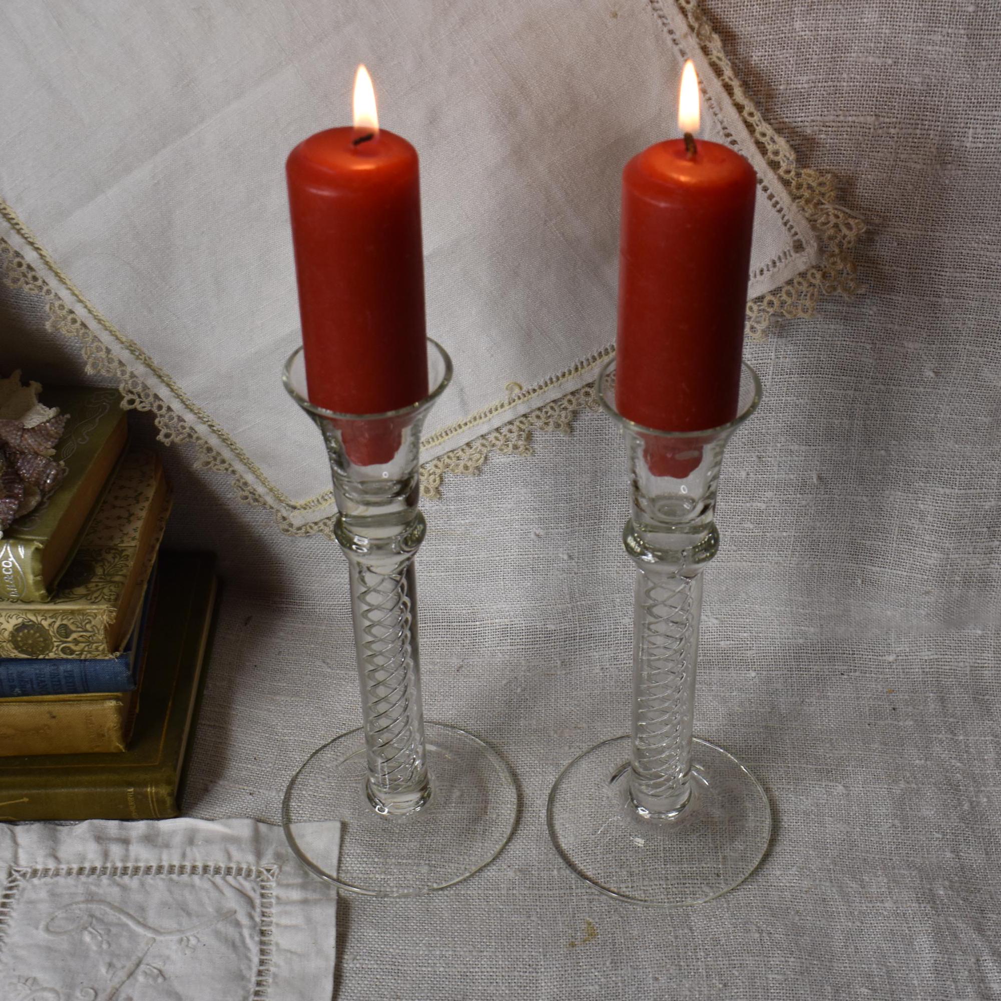 Vintage Pair of Kosta Boda Glass Stem Candle Sticks / Air Twist