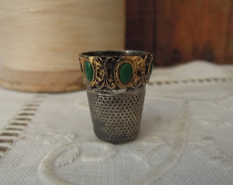 Vintage 800 Silver Gold Gilt Sewing Thimble / Fleur de Lis Band / Antique Ornate Thimble / Neoclassic Victorian Thimble