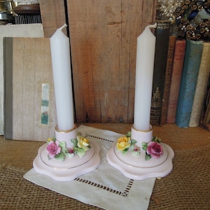 Vintage Adderley Floral Rose Porcelain Candle Sticks / Adderley Posy Taper Holder / Made in England
