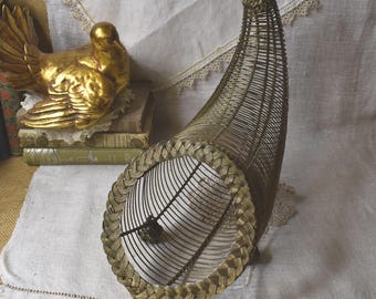Vintage Wire Cornucopia Basket / Thanksgiving Wire Basket