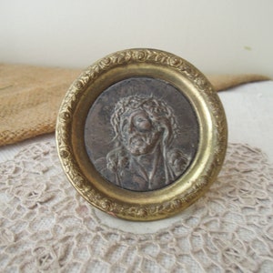 Vintage Religious Framed Medal / Antique Crown of Thorns Jesus Medal / Catholic Art