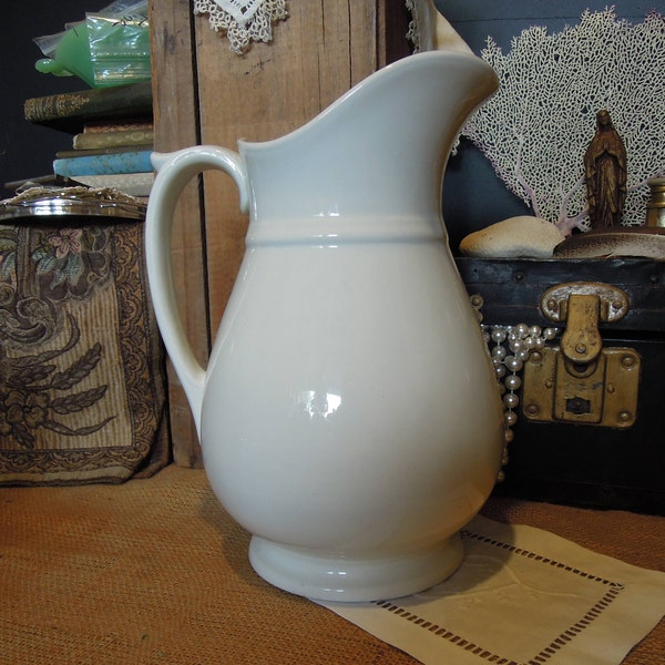 Vintage Ironstone Pitcher / Large Cream Water Pitcher / Large Pitcher