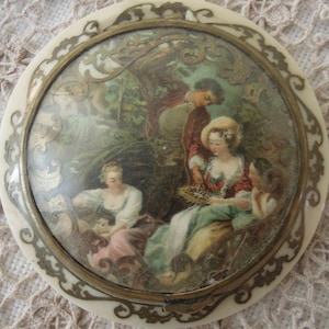 Vintage French Mirror Compact / Collectible Mirror Compact / Antique Mirror Compact Pictorial Victorian Revival