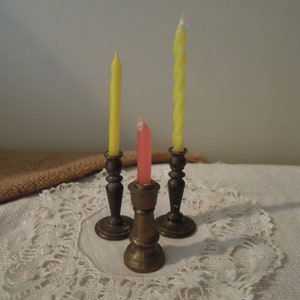 Antique Trio of Brass Mini Candle Sticks / Vintage Set of Three Brass Candle Sticks