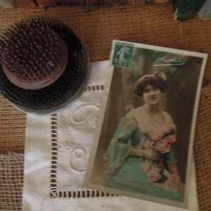 Vintage Metal Flower Frogs / Vintage 1910 French Post Card & 2 Flower Frogs / Two Round Flower Frogs